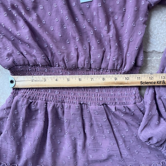 Koko + Mason Mauve Swiss Dot Smocked Waist Tiered Mini Dress Small NEW - Picture 7 of 12